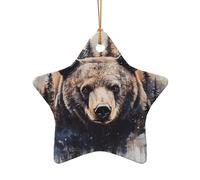 WZYCWB Wild Bear patterned Star Shape ceramic pendant, perfect for decorating your home Christmas tree for winter parties