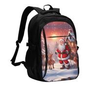 WZYCWB winter Santa Claus Printed laptop backpack, business men's commuter backpack, computer bag with USB port charging