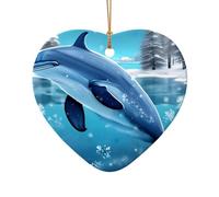 WZYCWB winter the dolphin patterned Heart Shape ceramic pendant, perfect for decorating your home Christmas tree for winter parties