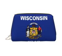 WZYCWB Wisconsin State Flag Patterned Leather Cosmetic Bag - Perfect for Carry-On or Home Organization