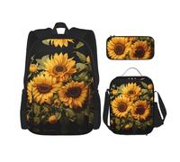 WZYCWB with The Yellow Sunflower School Bag + Pencil case + Lunch Bag Combination Backpack Suitable for Everyday Commuting