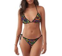 WZYCWB Women's Gay Pride Rainbow Print M Bikini Set - Halter Top & Tie-Side Bottoms, Removable Cups, Sizes X-XXL
