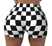 WZYCWB Women's Workout Shorts, Black and White Checkered, Low Rise Polyester Hotpants, Boxy Fit, Adult