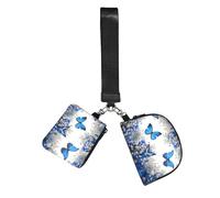 WZYCWB Wristlet Coin Purse for Women, Blue Butterfly Floral Print, Polyester, Zip Closure, 10 x 12 x 3 cm, 2 Compartments