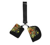 WZYCWB Wristlet Coin Purse Unisex Black Polyester with Zip Closure, 10 x 12 cm, Butterfly Print, 2 Compartments