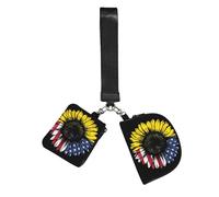 WZYCWB Wristlet Coin Purse Unisex Black Polyester with Zip Closure, 10 x 12 x 3 cm, Sunflower American Flag Print, 2 Compartments