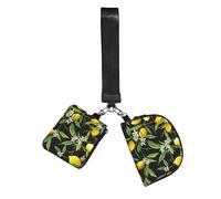 WZYCWB Wristlet Coin Purse Unisex Black Polyester with Zip Closure, 3 x 10 x 12 cm, Lemon and Flower Print, 2 Compartments