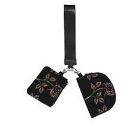 WZYCWB Wristlet Coin Purse Unisex Black Polyester with Zipper Closure, 10 x 12 x 3 cm, Floral Print, 2 Compartments