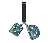 WZYCWB Wristlet Coin Purse Unisex Polyester with Zip Closure, 3 x 10 x 12 cm, Teal Grey and White Floral, 2 Compartments