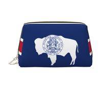 WZYCWB Wyoming State Flag Patterned Leather Cosmetic Bag - Perfect for Carry-On or Home Organization