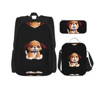 WZYCWB Yarn puppy Backpack (3-piece set), large capacity backpack, student school bag, pencil case, lunch bag combination