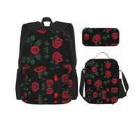 WZYCWB Yashen Rose School Bag + Pencil case + Lunch Bag Combination Backpack Suitable for Everyday Commuting