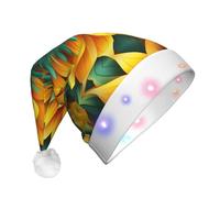 WZYCWB yellow-green sunflower Patterned Santa Hat | Plush Glowing Holiday Hat for Christmas, New Year's, and Party Events