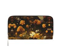 WZYCWB yellow leaf Leather clutch bags zipper wallets and card holders are perfect for travel or daily use, Yellow Flowers, One Size