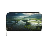 WZYCWB yellow leaf Leather clutch bags zipper wallets and card holders are perfect for travel or daily use, Wide Rice Fields, One Size