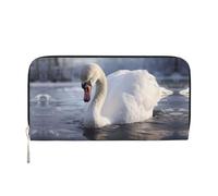 WZYCWB yellow leaf Leather clutch bags zipper wallets and card holders are perfect for travel or daily use, White Swan Playing In The Water, One Size