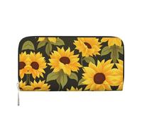 WZYCWB yellow leaf Leather clutch bags zipper wallets and card holders are perfect for travel or daily use, Windblown Sunflower, One Size