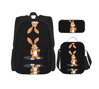 WZYCWB Yellow rabbit Backpack (3-piece set), large capacity backpack, student school bag, pencil case, lunch bag combination