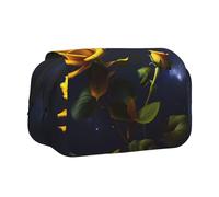 WZYCWB Yellow Roses Starry Night Patterned Portable Pencil Case ideal for organizing pens in the office or storing makeup brushes