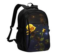 WZYCWB Yellow Roses Starry Night Printed laptop backpack, business men's commuter backpack, computer bag with USB port charging