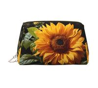 WZYCWB Yellow Sunflower on a Brown Background Printed Leather Cosmetic Bag - Stylish and Portable Cosmetic Storage Bag