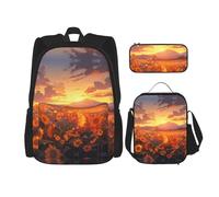 WZYCWB Yellow sunflowers at sunset Backpack set (3-piece set) - student school bag + pencil case + lunch bag, large capacity backpack, Black, One Size, Black, One Size