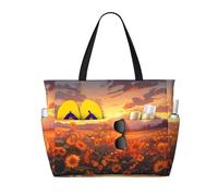 WZYCWB Yellow sunflowers at sunset Printed beach travel bag for swimming and fitness/supermarket shopping/seaside vacation