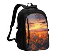 WZYCWB Yellow sunflowers at sunset Printed laptop backpack, business men's commuter backpack, computer bag with USB port charging
