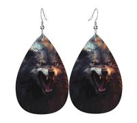WZYWHJ A hideous wolf Picture Ladies' leather earrings, simple water droplet pendant, fashionable holiday gift
