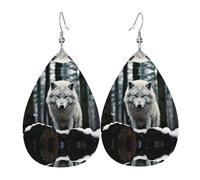 WZYWHJ A Lone Wolf prints Water droplet pendant earrings, leather earrings, Women's Fashion Items