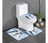 WZYWHJ A Pair of Little Penguins Pattern Bathroom mat Sets of 4 Bathroom Floor Mats,Non-Slip, Durable,Does Easy to Clean Suitable for Bathroom and Toilet