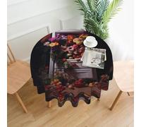 WZYWHJ A refrigerator full of flowers Picture Round long tablecloth anti overflow and wrinkle resistant dining table cloth 60 inches