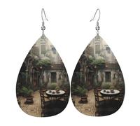 WZYWHJ A small courtyard with tea Picture Ladies' leather earrings, simple water droplet pendant, fashionable holiday gift