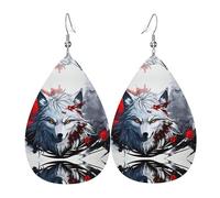 WZYWHJ A wolf's head dripping blood Picture Ladies' leather earrings, simple water droplet pendant, fashionable holiday gift