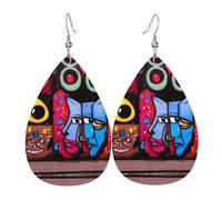 WZYWHJ Abstract art illustration Pattern Water droplet pendant earrings, leather earrings, Women's Fashion Items