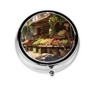 WZYWHJ Abundant Fruit Stalls Printed Circular Medicine Box Storage, Portable Travel with compartments, mini Pill Dispenser