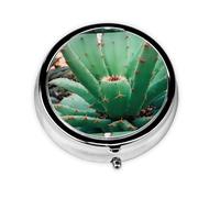 WZYWHJ Agave Cactus Pattern Circular Medicine Box Storage, Portable Travel with compartments, mini Pill Dispenser