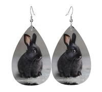 WZYWHJ Agile little black rabbit Picture Ladies' leather earrings, simple water droplet pendant, fashionable holiday gift