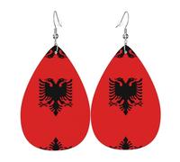 WZYWHJ Albanian flag Pattern Water droplet pendant earrings, leather earrings, Women's Fashion Items