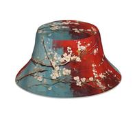 WZYWHJ Almond Blossom Printed Fisherman's hat, Double-Sided Reflective Outdoor Travel, Summer Beach Sun Cap Black
