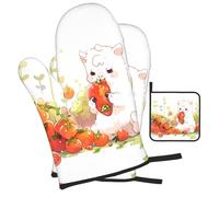 WZYWHJ Alpaca Eating Tomato Picture Oven Gloves and Pot Rack 3-Piece Set Thickened Long Kitchen mitt