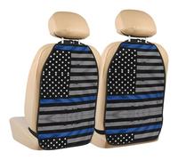 WZYWHJ American Thin Blue Line Flag Printed Car seat Anti Kick Storage pad 2 Pieces, Multi-Functional Storage Bag seat Protector After Installation