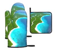 WZYWHJ an Island in The Ocean Printing Oven Gloves and Pot Rack 3-Piece Set Thickened Long Kitchen mitt