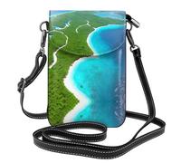 WZYWHJ An island in the ocean printing Women's leather phone bag crossbody package with adjustable shoulder strap