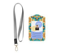 WZYWHJ Ancient Circular Print Printed Work Badge Protective Sheath, Leather Identification Card Cover with Detachable Hanging Rope Set