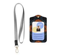 WZYWHJ Ancient Element Pattern Prints Work Badge Protective Sheath, Leather Identification Card Cover with Detachable Hanging Rope Set