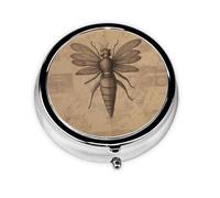 WZYWHJ Ancient Insects Printing Circular Medicine Box Storage, Portable Travel with compartments, mini Pill Dispenser