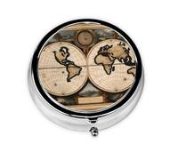 WZYWHJ Ancient Map World Globe Prints Circular medicine box storage, portable travel with compartments, mini pill dispenser