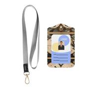 WZYWHJ Ancient Map World Globe Prints Work Badge Protective Sheath, Leather Identification Card Cover with Detachable Hanging Rope Set