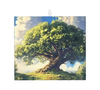 WZYWHJ Ancient oak trees towering Prints Drying Mat for Kitchen : Made of sponge Water absorbent, With lanyard for hanging 18 x 16 in